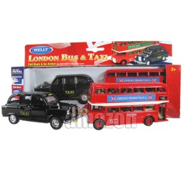 London Double Decker Red Bus and Black Taxi Models (Pull Back & Go Action)Made of Die Cast Metal and Plastic Parts