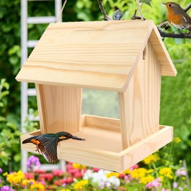 YIHAOBOX Bird Feeder Balcony or Hanging Weatherproof Bird House Handmade Natural Wood Bird House Garden Birds Garden