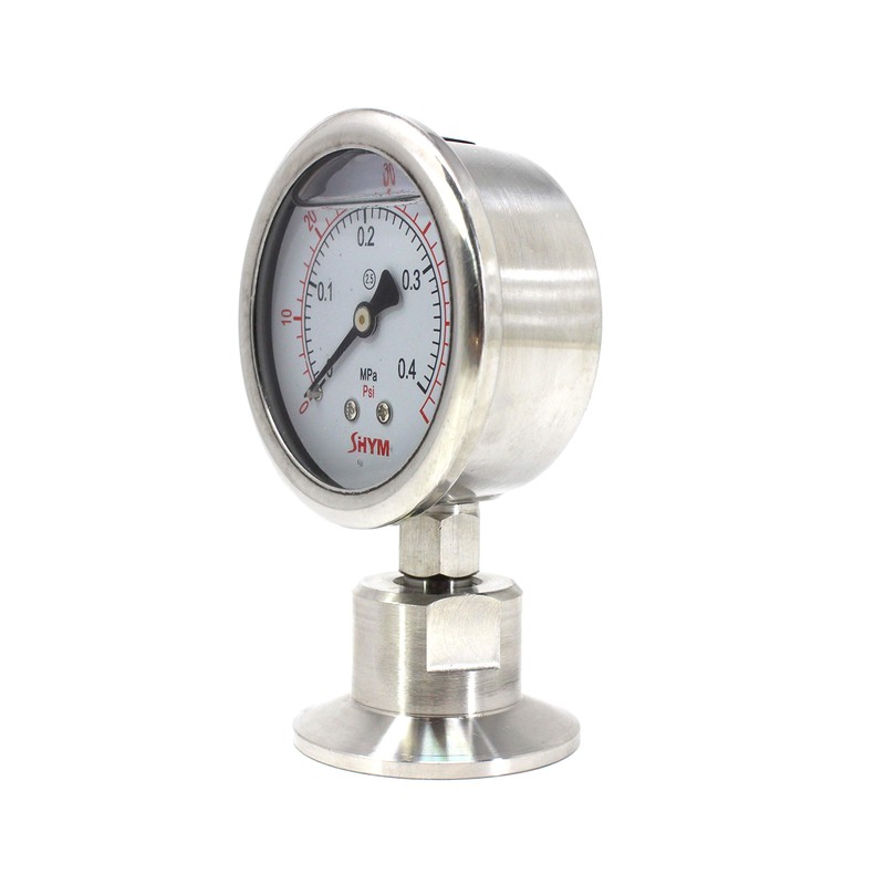 SHYM Stainless Steel 2.5" Dial Sanitary Pressure Gauge, Glycerin Filled.