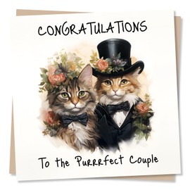 Cute Cat Wedding Card - To The Purrfect Couple - Marriage Celebrations - Just Married Celebrations - Made in UK