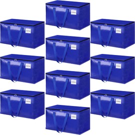 StorageRight Heavy Duty Moving Boxes-Moving Bags with Zipper, Reinforced Handles and Tag Pocket-Collapsible Moving Supplies-Totes for Storage Great for Moving, Storage and Travel 93L(Blue-10 Pack)
