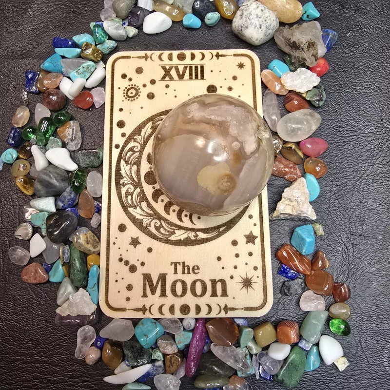 Moon Tarot Card Crystal Sphere Stand, Crystal Holder, Wood Stand,