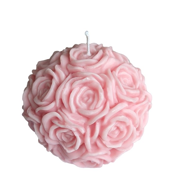 Wohnsinn Rose Ball Candle with Rose Relief Decorative Candle in Pink Handmade in Black Gift Box 10 x 10 x 9 cm