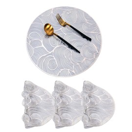 Hosoncovy 4 Pack Lucky Cloud Decorative Placemats PVC Placemats Hollow Waves Table Place Mats Heat Resistant Non-slip Dining Placemats Leaf Placemat Round Placemats for Home Kitchen (Silver)