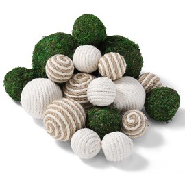Jetec 18 Pcs Decorative Balls for Centerpiece Bowls Green Moss Balls and Rope Cord Bowl Fillers for Home Vase Garden Wedding Farmhouse Rustic Party Table Decor (Nordic Style)