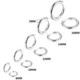 5 Pairs Set Stainless Steel Huggie Hinged Hoop Earrings for Men Women, Men Earrings Hoops Silver, Silver Earrings Men Women Earrings Hoops, Small Silver Hoop Earrings Men Women Lady Piercing 8MM-16MM