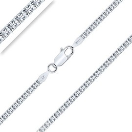 Planetys - Bismarck Chain Diamond-Coated 925 Sterling Silver Rhodium-Plated Chain - Necklace - 2.4 mm Wide Various Lengths: 40-45-50-55-60-65-70 cm, Sterling Silver, No Gemstone
