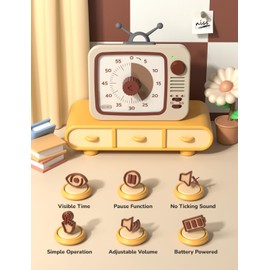 LIORQUE Visual Timer for Kids, 60-Minute Countdown Timers for Classroom Office Kitchen with Silent Operation, Kids Timer for Teaching with Cute Design