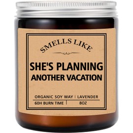ThanhThien Smells Like She's Planning Another Vacation - Traveler Gift - Vacation Gift - Gift for Traveler - Family Trip Gift - Gift for Boss - Trip Coworker - Funny Gift Idea Candle, 8oz, Lavender