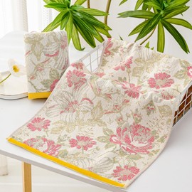 YiLUOMO Hand Towel Soft All-Over Flora Print 100% Cotton Muslin Gauze Lightweight & Breathable Decorative Hand Towels, 2-Piece 13"x29"