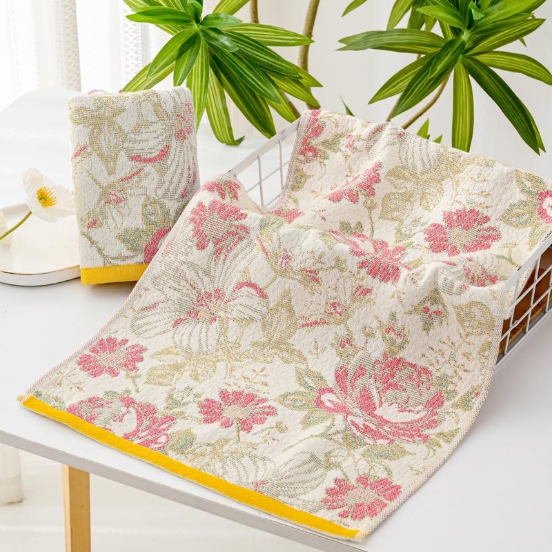 YiLUOMO Hand Towel Soft All-Over Flora Print 100% Cotton Muslin
