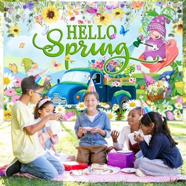 Spring Decorations Backdrop Banner 5 x 3Ft Hello Spring Party Decorations Banner Colorful Themed Party Decor Background Photo Booth Props for Easter Holiday Supplies