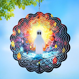 3D Wind Spinners Outdoor Hanging,Metal Ghost Wind Spinner Holloween Gifts for Women Men,12 Inch Kinetic Wind Sculpture Outside Silhouette Balcony,Patio, Lawn,Yard,Garden Decor