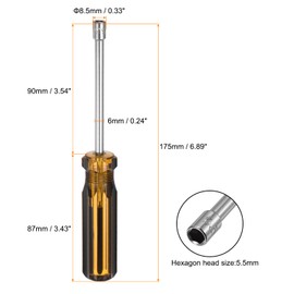 sourcing map 2pcs Metric Nut Driver 5.5mm 45# Carbon Steel Non-Magnetic 6 Point Hexagon Socket Wrench Screwdriver with Anti-Slip Handle for Auto Repair