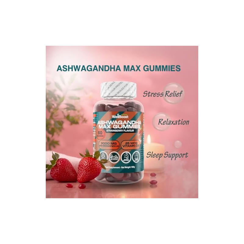 WellBoost Ashwagandha Max Gummies – 3000mg Ashwagandha & 250mcg Vitamin