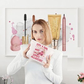 LEVLO Funny Alligator Cosmetic Bag with Zipper Closure Gift for Animal Lovers Gift for Women Girls, Who Loves Alligators