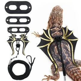 Bearded Dragon Leash, Adjustable Reptile Lizard Harness Accessories, Ullnosoo Dinosaur Soft Leather Wing Leash Set for Walking