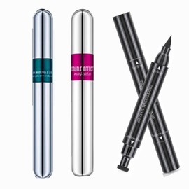 2in 1 Mascara and Double-Ended Triangle Eyeliner - Waterproof 4D Lash Black Mascara for Smudge-Proof, Charming Eyes