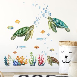 Mestiker Sea Turtle Wall Sticker Children's Room Bathroom Sticker Cute Sea Animal Wallpaper Sticker Removable Stylish Scandinavian Whale Interior Kindergarten Nursery Wall Sticker Decoration -35.4 x