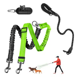 LEOSASA 2in1 Double Dog Leash-360°Swivel No Tangle Splitter Attachment, 1 Leash with Handle, 2 Dogs Tacticle Multi-Functional Leash, for Outdoor Walk Train Small Medium Large Pet (Black,Green)