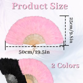 MultiValue Feather Folding Hand Fan 45cm, Vintage Handheld Folding Fan Chinese Fan, Soft Fluffy Feathers Hand Folding Fan Fancy Dress Hand Fans for Women Dance Performance Party Decor (Black)