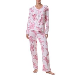Karen Nueburger Women's Long Sleeve Henley Pajama Set with Pintucks, Floral Toile