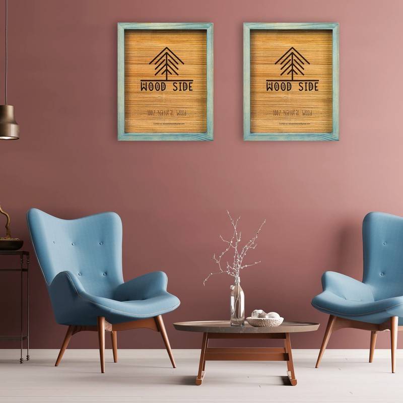 Blue Wooden Picture Frame 12x12 - Natural Rustic Solid Wood