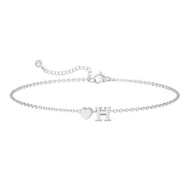 XKUZRWE Initial Heart Silver Bracelets for Women Trendy Letter Charm Bracelet Jewelry Cute Simple Fashion Chain Bracelets for Women Girls Birthday Gift (H)