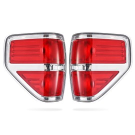 Boine F150 Tail Light Compatible With 2009 2010 2011 2012 2013 2014 Ford F150 F-150 Pickup Driver and Passenger Side Rear Tail Light Lamp Housing - Chrome trim