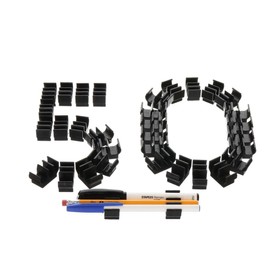 (50 pk) Black Self Adhesive Pencil Pen and Marker Holder Adhesive Clip - Best Mount Organizer to Stick on nightstand, Junk Drawer, Clutter Cabinet, Bedside, etc. - Great for Kitchen, Craft Room, etc.