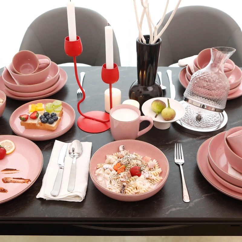 September Promotion 20 Pc Pink Ceramic Dinnerware SetWholesale Restaurant Ceramic