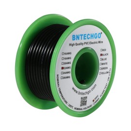 BNTECHGO 22 Gauge PVC 1007 Solid Electric Wire Black 25 ft 22 AWG 1007 Hook Up Tinned Copper Wire