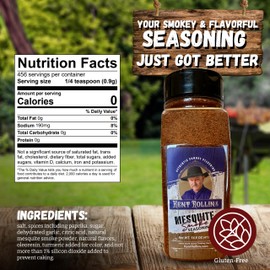 Kent Rollins Mesquite Smoke Seasoning - Gluten Free Mesquite Smoke Meat Rub - Ancho Chile & Sweet Smoke Flavor Dry Rubs for Smoking and Grilling - Ideal for Meat, Beans & Popcorn - 14.5 oz