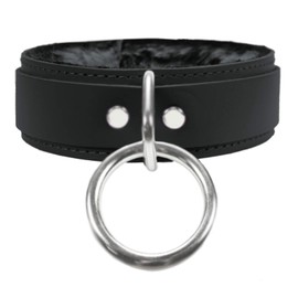 VP Leather Avery Collar Faux Chinchilla Fur Latigo Leather Handcrafted (Large, Black)