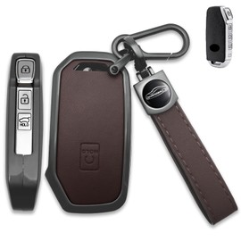 BXQATMB for Kia Key Fob Coverwith Leather zinc Alloy Keychains,Full Cover Key Case for Kia Sportage, Soul, Forte, Telluride, EV6, NIRO, K5, Stinger - 2018-2023 Keyfob Cover