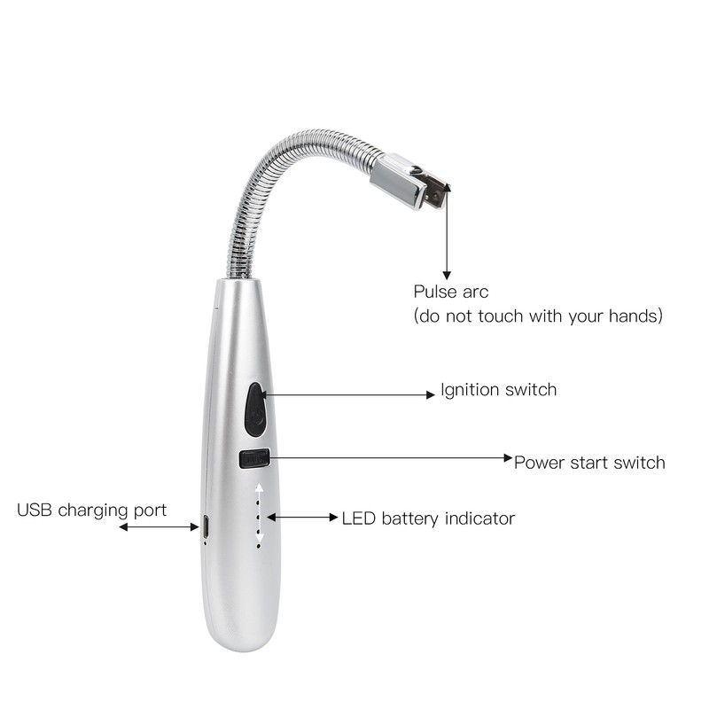 Power Display Pulse Lighter Metal Hose USB Charging Electric Lighter