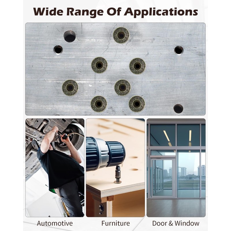 AOKLIT 50 Pcs Multi Grip Rivet Nut Kit, m6 Rivet