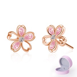 Naniwaai Women's Earrings, Popular, High Quality Zirconia, "Cherry Blossom Princess" Earrings, Hypoallergenic, 925 Silver, 18K Gold, Brass Plating, Cute, Flower Earrings, Work, Accessories, Gift,