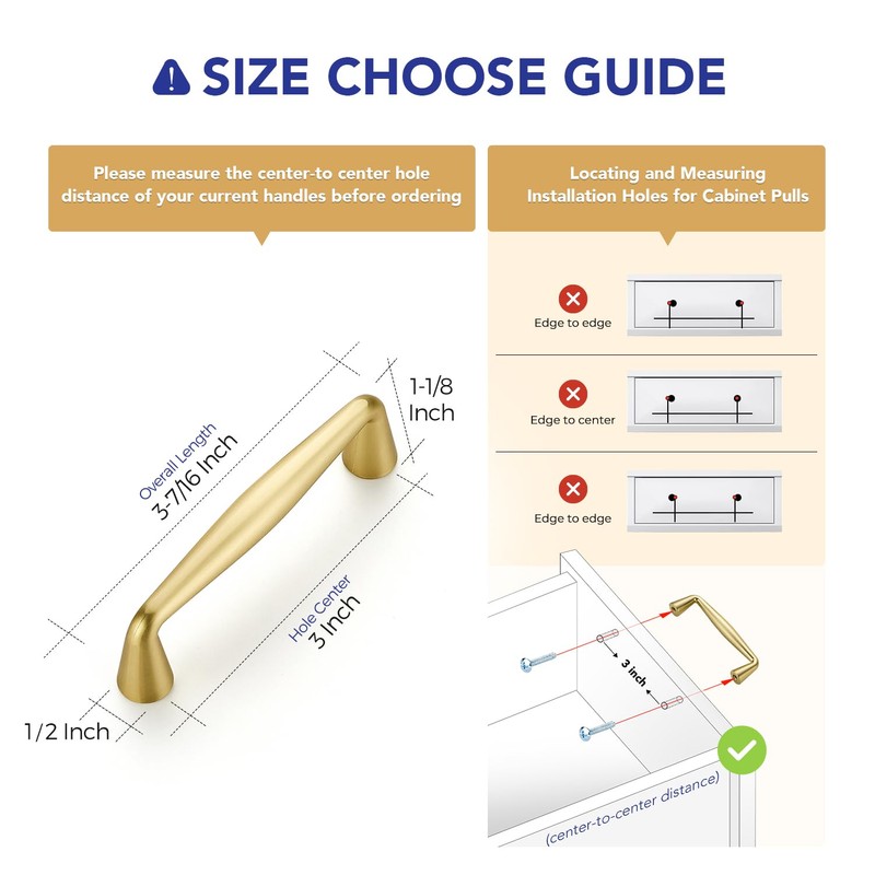 Ravinte 5 Pack 3 Inch Brushed Brass Kitchen Cabinet Handles