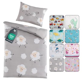 BaSaTex Children's Baby Bedding Set for Girls and Boys 100 x 135 cm + 40 x 60 cm 100% Polyester Microfibre Zip Sweet Dreams Sheep and Clouds Grey/White