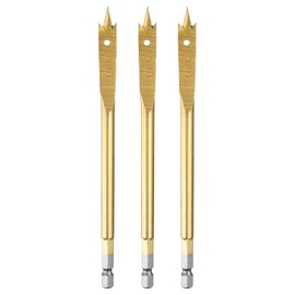 HARFINGTON 3Pcs Spade Drill Bit 3/8" Paddle Flat Bits Wood Hole Cutter with Quick Change 1/4 Inch Hex Shank for Woodworking Fiberglass, Gold Tone