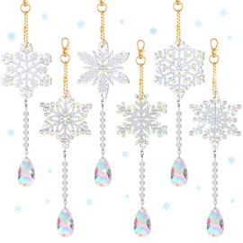 6 Pieces Winter Snowflake Diamond Painting Kits Double Sided Diamond Painting Suncatchers Wind Chimes Hanging Diamond Painting Accessories for Kids DIY Crafts Christmas Home Windows Decoration