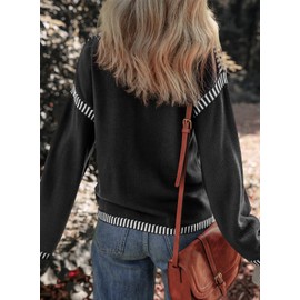 Dokotoo Fall Winter Warm Stylish Crewneck Solid Oversized Sweaters for Women Contrast Ribbed Knit Jumpers Pullover Cute Cozy Soft Long Sleeve Casual Loose Fit Sweater Tops Black XL