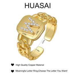 Initial Ring for Women Gold Ring with Initial Letter Open Ring Chunky Adjustable Alphabet Ring for Men (J)