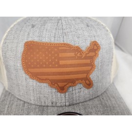 Local Crowns USA Leather Patch Trucker Heather Gray Snapback hat cap