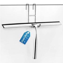 ecooe Stainless Steel Shower Squeegee with Hook, 12″ Shower Glass Cleaner Wiper Scraper with 2 Replacement Blade Window Squeegee for Home Bathroom Kitchen Car Glass Doors