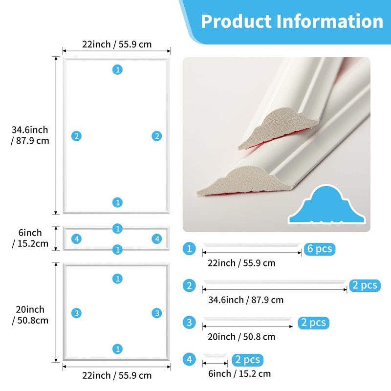 Art3d Premade Door Moulding Trim Kit, Self-Adhesive Paintable Wainscoting Panels