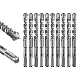 SALI 10PCS 1/2"*6" SDS Plus Rotary Hammer Drill Bit Concrete Drill Bit Kit Cross-Type Double Thread Carbide Material Suitable for Brick, Cement Walls, Stone, Hammer Drill Bits