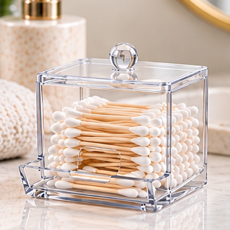 Clear Cotton Swab Holder for Bathroom Storage – Reusable Plastic