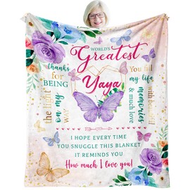 AIYUBOFUN Mother's Day Yaya Gifts Blanket 60" x 50", Gifts for Yaya for Mother's Day, Yaya Gifts Grandma, Yaya Gifts from Grandkids, Best Yaya Ever Gifts, Yaya Gifts for Women
